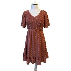 Zattcas NWT Swiss Dot Ruffle Smocked Flutter Sleeve Dress Women's M Boho Cottage